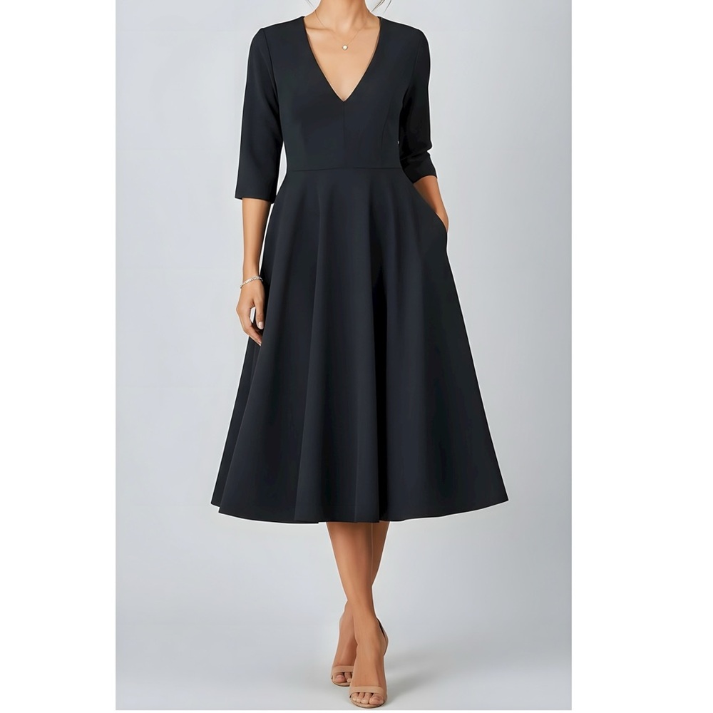 BHLDN Valdis Tea-Length Dress, Black, 0 (US)